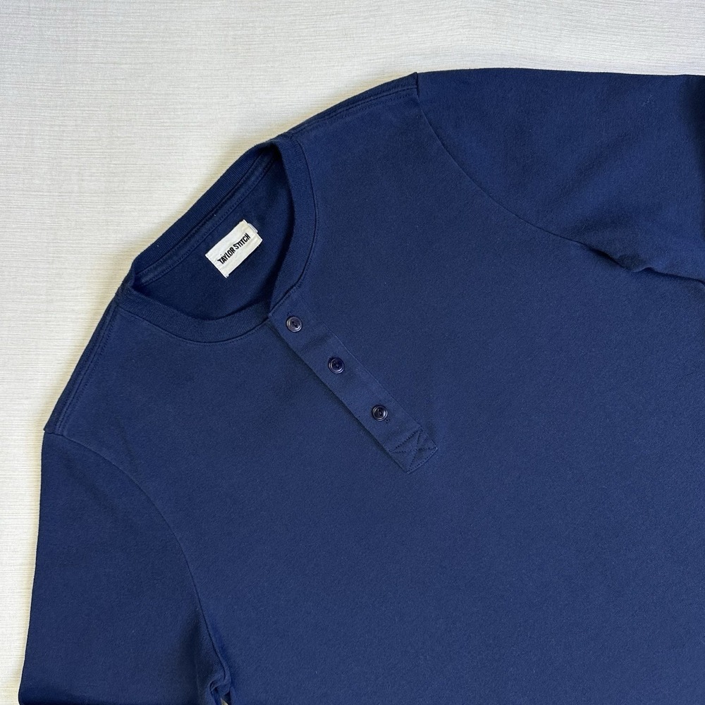 Taylor Stitch Shirt Mens 40 Medium Heavy Bag Henley Navy Blue 3 Button Casual - Picture 2 of 7